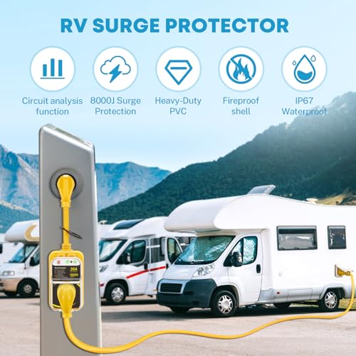 Kohree RV Surge Protector 30 Amp with Waterproof Cover, 10000 Joules 30 Amp RV Surge Protector for RV Camper, All-in-1 Circuit Analyzer w/LED Indicators, RV Power Surge Guard for Camper