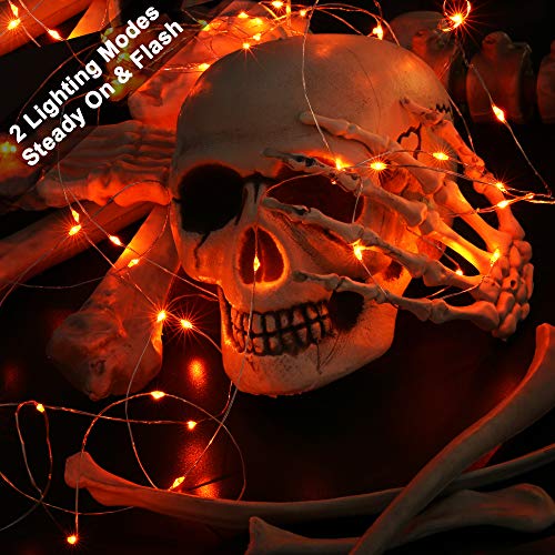 BrizLabs Halloween Fairy Lights, 2 Pack 20.34ft 60 LED Purple Orange Halloween String Lights, 2 Modes Battery Halloween Lights Indoor Twinkle Lights Mini Starry Lights for Halloween Haunted Home Decor