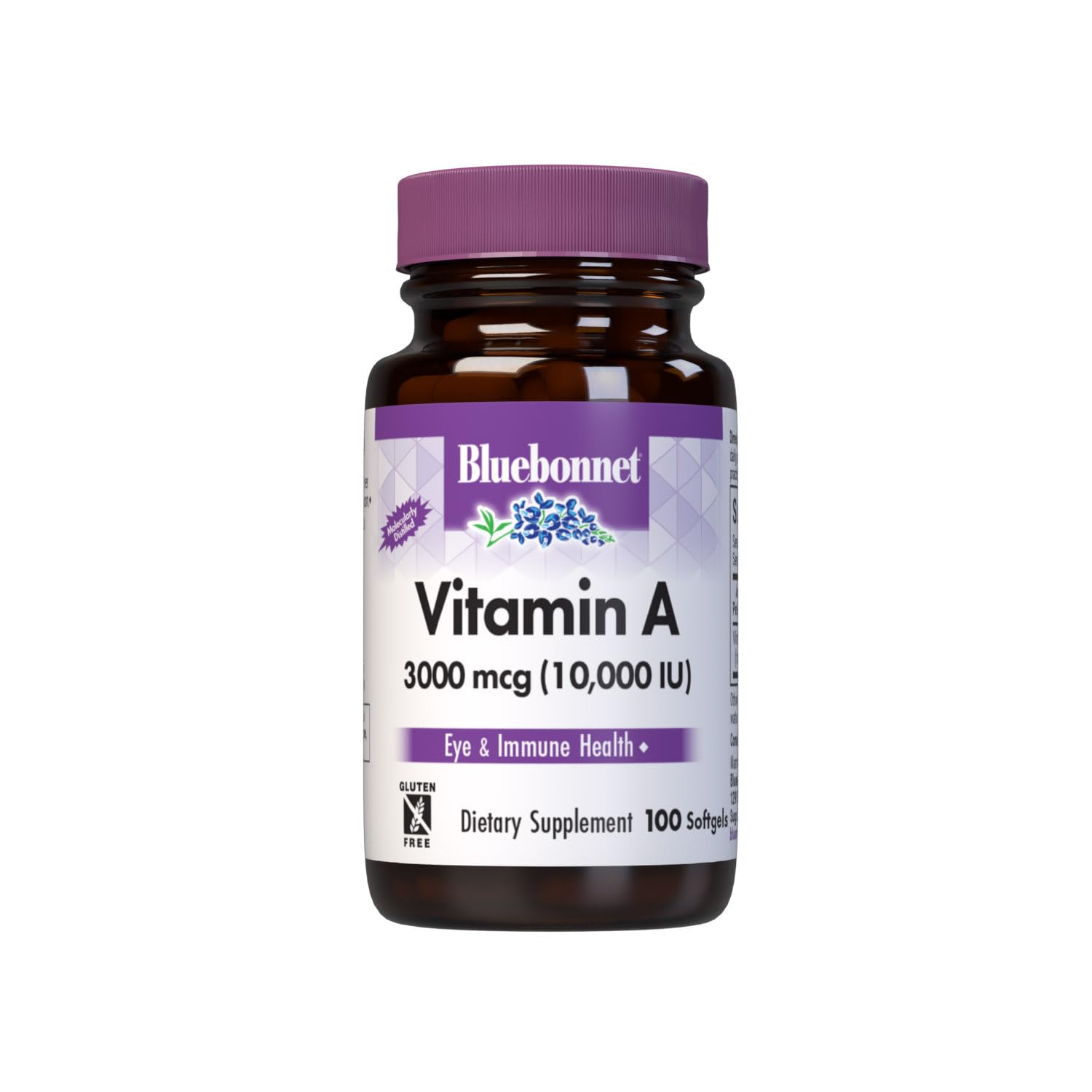 Bluebonnet Nutrition Vitamin A 10,000 IU from Deep Sea, Cold Water, Fish Oil - For Eye Health & Immune Function* - Gluten Free - Dairy Free - Molecularly Distilled - 100 Softgels - 100 Servings