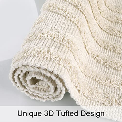 Lanffia Boho Bathroom Rug 2' x 3', Washable Small Front Entryway Rugs, Beige Hand-Woven Tufted Cotton Rainbow Rug with Tassels Farmhouse Kitchen Carpet for Foyer Bedroom Back Door Decor