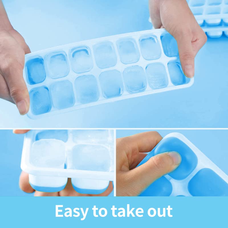 VEHHE Ice Cube Molds silicone, Ice Cube Trays with Lid, Square Ice Cube Molds, Square Silicone Ice Cube Trays with Removable Lid, Flexible 14-Ice Cube Trays for Cocktail, Freezer (Blue)