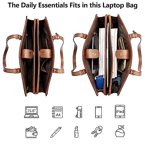 BOSTANTEN Laptop Tote Bag for Women Work Bag Professional 15.6 inch Leather Briefcase Business Office Purse Shoulder Bag