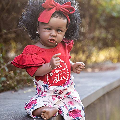 HOOMAI Reborn Baby Black Dolls African American Lifelike Silicone Doll Realistic 22.8 Inch with Cloth Body Birthday Gift Set for Ages 3+