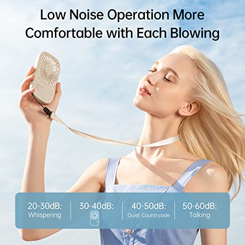 JISULIFE Handheld Mini Lash Fan with Bracket, Small Portable USB Rechargeable Personal Makeup Stylish Fan with 3 Speeds for Women Mom Girls Office Outdoor Travel Beige