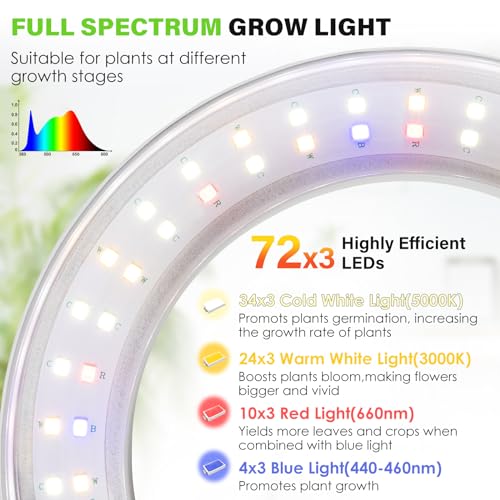 LORDEM 6.3" Bamboo Ceiling Grow Lamp for Indoor Plants, 216 LEDs Full Spectrum Halo Plant Light, Under Cabinet Grow Lights with 4/8/12H Auto Timer Switch Modes, 4 Dimmable Brightness Levels, Tri Head