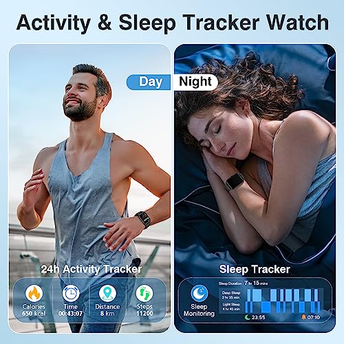 Smart Watches for Women and Men, iOS Android Phones Compatible, Waterproof Fitness Tracker Smart Watch with Call, Alexa, Heart Rate/Spo2 Monitoring, Sleep Tracking, Gifts Ideas, 1.8 Inches (Black)