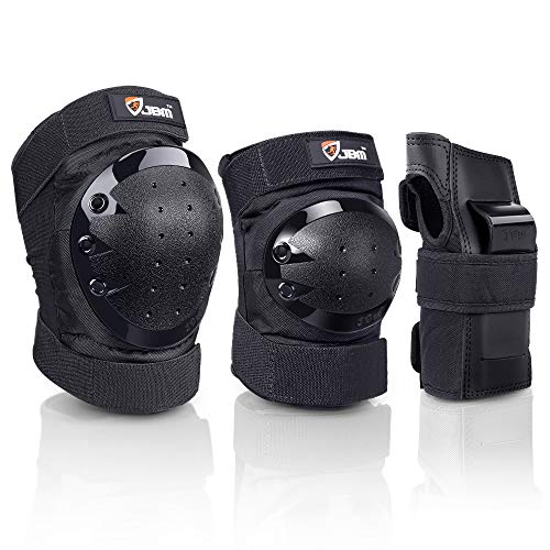 JBM Youth Knee Pads Elbow Pads and Wrist Guards Full Protective Gear for Skateboarding Skate Inline Riding Beginner Scooter Roller Skater (Black, Medium)