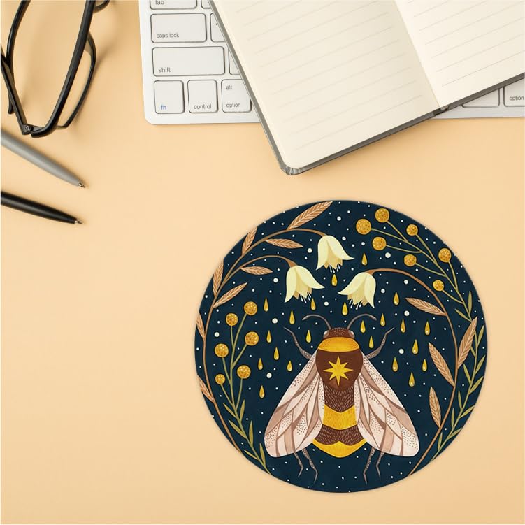 QUICQOD Vintage Floral Bumblebee Honey Bee Moth Mouse Pad 8.7 x 8.7 Inches,Non-Slip Rubber Base Mousepads for Home Office College Dorm Desk Decor,Gifts for Teen Girls Women Coworkers,Bee Lover Gift