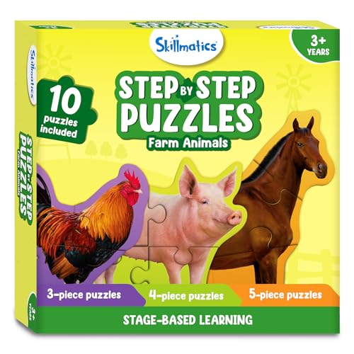 Skillmatics Step by Step Puzzle - 40 Piece Farm Animal Jigsaw & Toddler Puzzles, Educational Montessori Toy for Boys & Girls, Gifts for Kids Ages 3, 4, 5 and Up