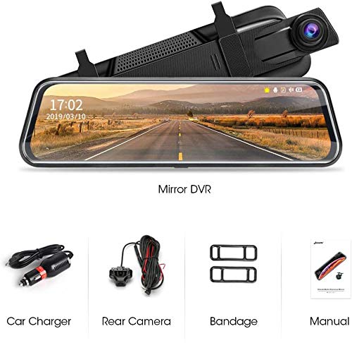 10'' Mirror Dash Cam Night Vision 1080P FHD Full Touch Screen Front and Rear View Backup Camera for Cars Loop Recording Streaming Media 170°Wide Angle Parking Assistance with 10 Meters Cable