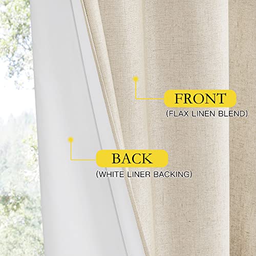 NICETOWN 100% Absolutely Blackout Linen Curtains with Thermal Insulated White Liner, Beige, 52" Wide by 48" Long, 2 Pieces, Anti-Rust Grommet Natural Burlap Fabric Window Drapes for Bedroom/Kids Room