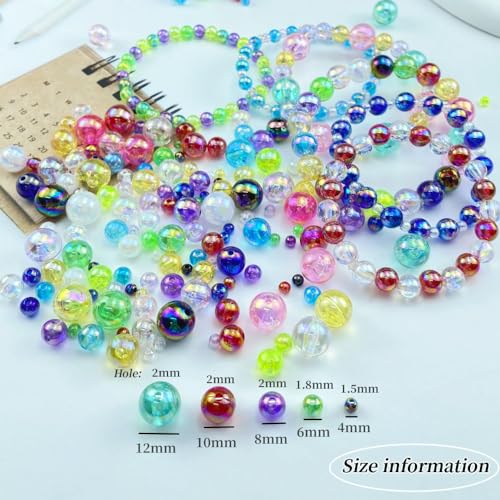 Tingoons 300 PCS 8mm Acrylic Round Beads Clear AB Colors Bubble Spacer Beads Loose Craft Beads for DIY Jewelry Making Bracelet Necklace Earring Ornament Wind Chimes Key Chains(Sapphire AB)