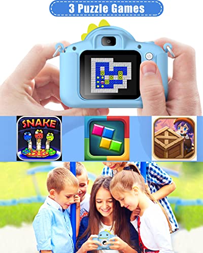 Kids Dinosaur Camera for 3-8 Years Old Toddlers Childrens Boys Girls Christmas Birthday Gifts Selfie Digital Toy Camera with 32GB Card Purple