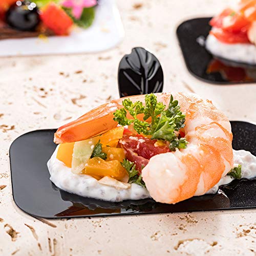 Restaurantware 4 x 2.2 x 1 Inch Rectangle Appetizer Plates 100 Disposable Pastry Plates - Built-In Handle Premium Black Plastic Dessert Plates with Handle Serve Appetizers Or Desserts