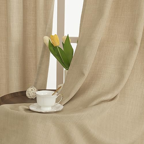 LAMIT 72 inch Linen Curtains for Living Room, Grommet Linen Textured Privacy Drapes Light Filtering Window Treatments Burlap Curtains for Bedroom, Set of 2 Panels (52 x 72 Inch, Beige)