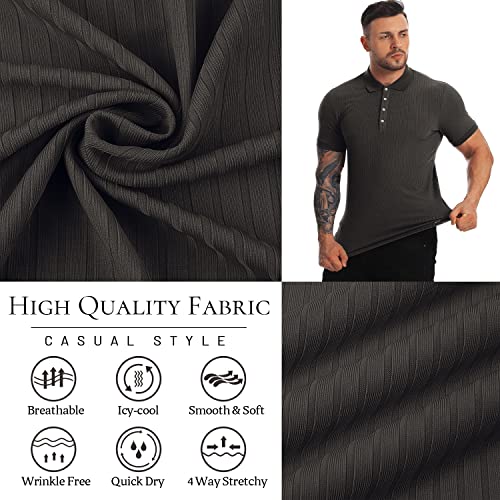 Muscle Polo Shirts for Men Slim Fit Short Sleeve Golf Shirts Men Dry Fit Shirts Casual Stylish Clothes Purple