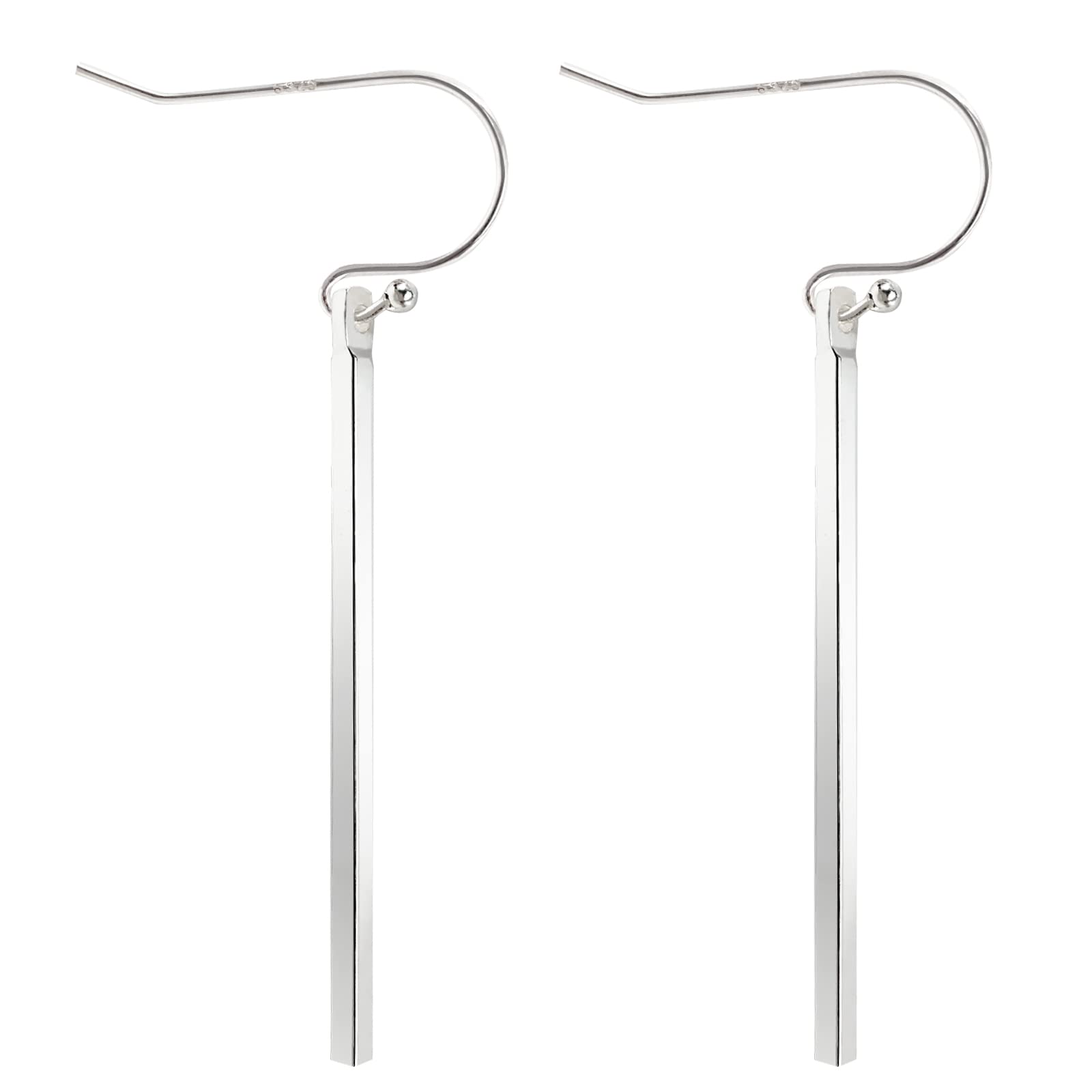 Handmade 925 Sterling Silver Dangle Earrings Hypoallergenic Stick Drop Earrings Minimal Long Vertical Bar Dangling Earrings for Women Fashion Trendy - silver