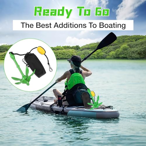 Linkloos Kayak Anchor Kit - 3.5lb with 40ft Rope & Storage Bag - Accessories for Kayaks, Canoes, SUP Boards, Small Boats, Jet Skis & PWCs - Marine Grade Green