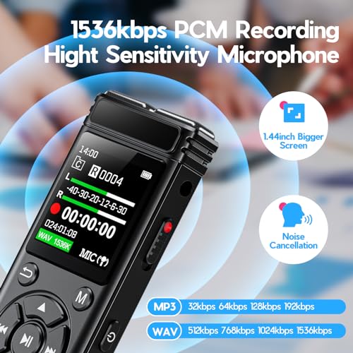 136GB Digital Voice Recorder One Click, Voice Recorder with Playback HD Recording Easy Control, Large Screen 7000 Hours Sound Audio Recorder Recording Tape for Lectures Meeting MP3 Player