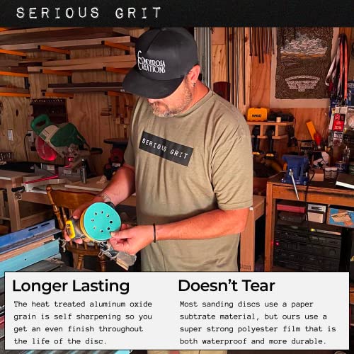 Serious Grit Sanding Discs 5 Inch 8 Hole 800 Grit - Heavy-Duty Hook & Loop Wet Dry Film Sandpaper Discs - Ultra Fine Sand Paper for Random Orbital Sanders - Wood, Automotive, Epoxy, etc - 50 Pack Box
