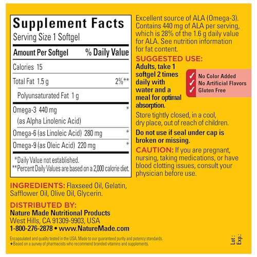 Nature Made Triple Omega 3 6 9, Flaxseed, Safflower, & Olive Oils, Healthy Heart Support, Fish Free Omega 3 Supplement, 150 Softgels, 75 Day Supply