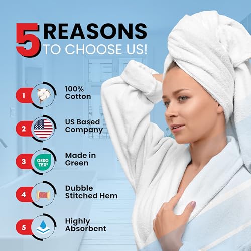 Infinitee Xclusives Premium Bath Towel Set for Bathroom - [Pack of 8] 100% Cotton Bathroom Towel Set - 2 Bath Towels, 2 Hand Towels and 4 Washcloths (Brilliant White)