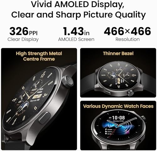 TOZO S5 Smart Watch (Answer/Make Calls), 1.43’’ AMOLED Smart Watches for Men Women 100+ Sport Modes Fitness Watch with Blood Oxygen/Sleep/Heart Rate Monitor, IP68 Waterproof Smartwatch