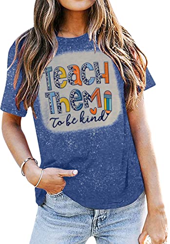 MOUSYA Teacher Shirt for Women Teach Them to Be Kind Shirt Funny Letter Print Colorful Leopard Pattern Teacher Life Shirt