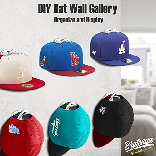 BRATEAYA Baseball Hat Holder for Wall, Adhesive Hat Racks for Baseball Caps, Super Strong Hat Display Hooks, No Drilling Hat Organizer Men Boys Bedroom Accessories, Clear, Pack of 10