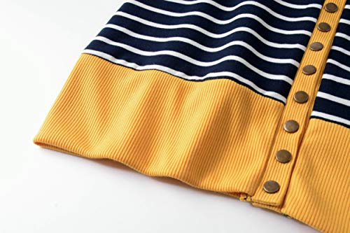 RichCoco Women's Striped Button Down Open Front Long Sleeve Contrast Color Casual Cardigans Sweaters (Mustard, S)