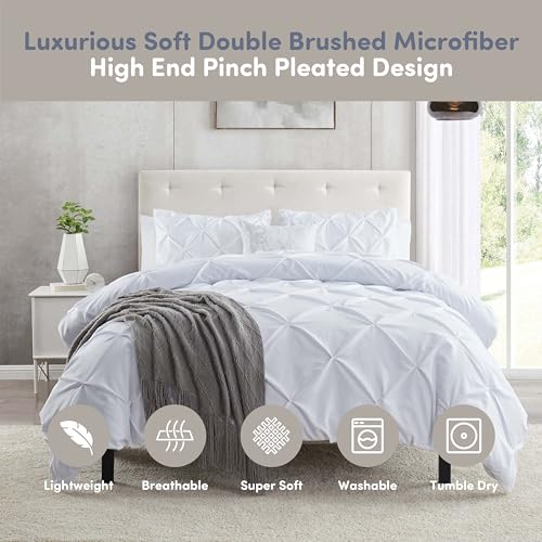 Nestl Teal Duvet Cover Full Size - Soft Double Brushed Duvet Set with Button Closure & Corner Ties, 3 Piece Luxurious Pinch Pleated Duvet Cover Set 80x90 Inches with 2 Pillow Shams