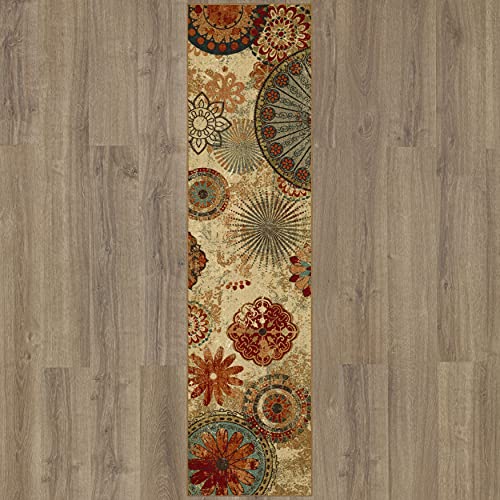 Mohawk Home Alexa Ornamental Floral Medallion 2' x 8' Area Rug - Perfect for Living Room, Dining Room, Office