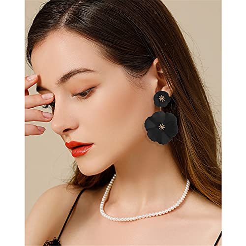 WUWEIJIAJIA Unique Bohemian Flower Dangle Earrings Boho Layered Floral Petal Drop Earring (Black)