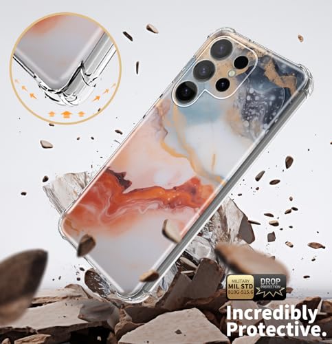 CLATUK for Samsung Galaxy S24 Ultra Case with Screen Protector, [Marble Slim]+[Anti-Drop Shockproof Protective] Soft TPU Women Stylish Phone Covers 6.8 Inch (Agate Gold)