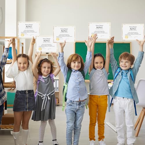 Fainne 50 Pcs Single Sided Certificate Holder Diploma Covers with Foil Border for 8.5 x 11 Inches Certificates Cardstock Document Papers Back to School Award Competition Supplies(Beige, Gold)