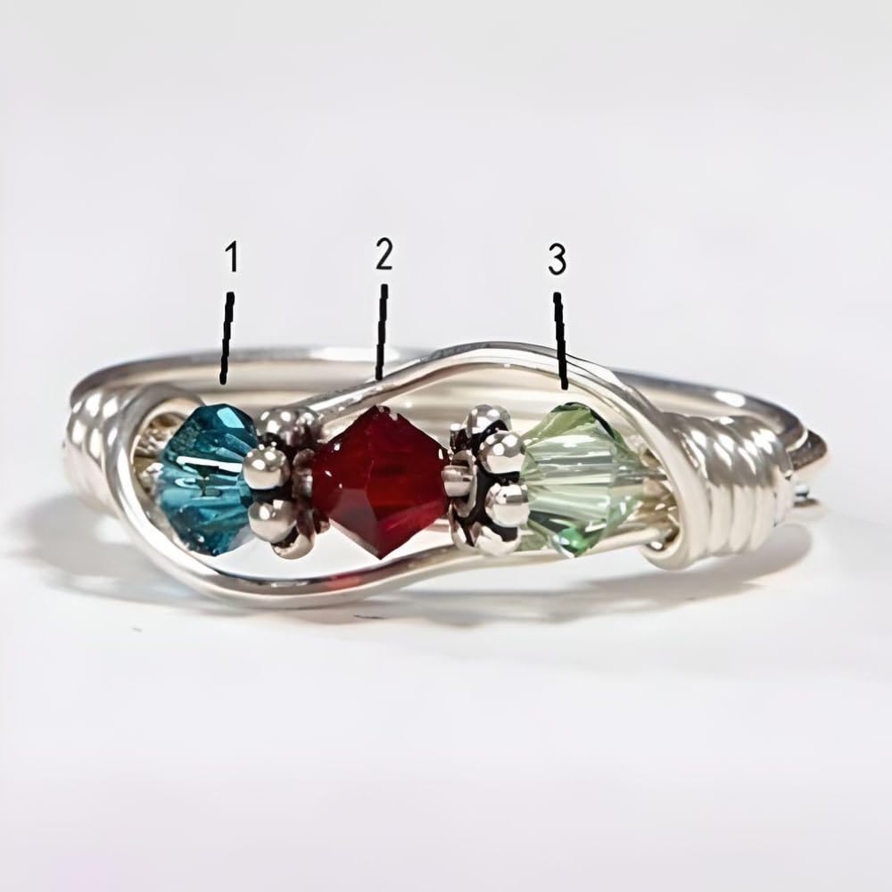 Mother's Birthstone Ring: Personalized Sterling Silver Mom's Multistone Family Ring (3 Stones)