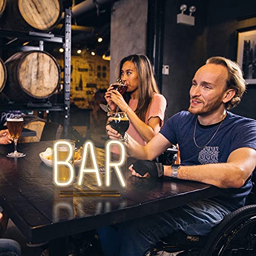 Ineonlife Bar Neon Sign Neon Yellow Sign for Business Wall Decor with Acrylic Base and Hanging Neon Signs for Bar Salon Shop Restaurant Business Party Supplies 10'' x 8''