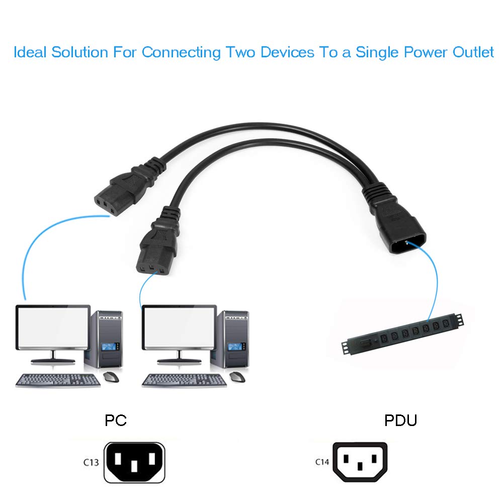 UPS Server Y Splitter C14 to 2 x C13 Power Extension Cable