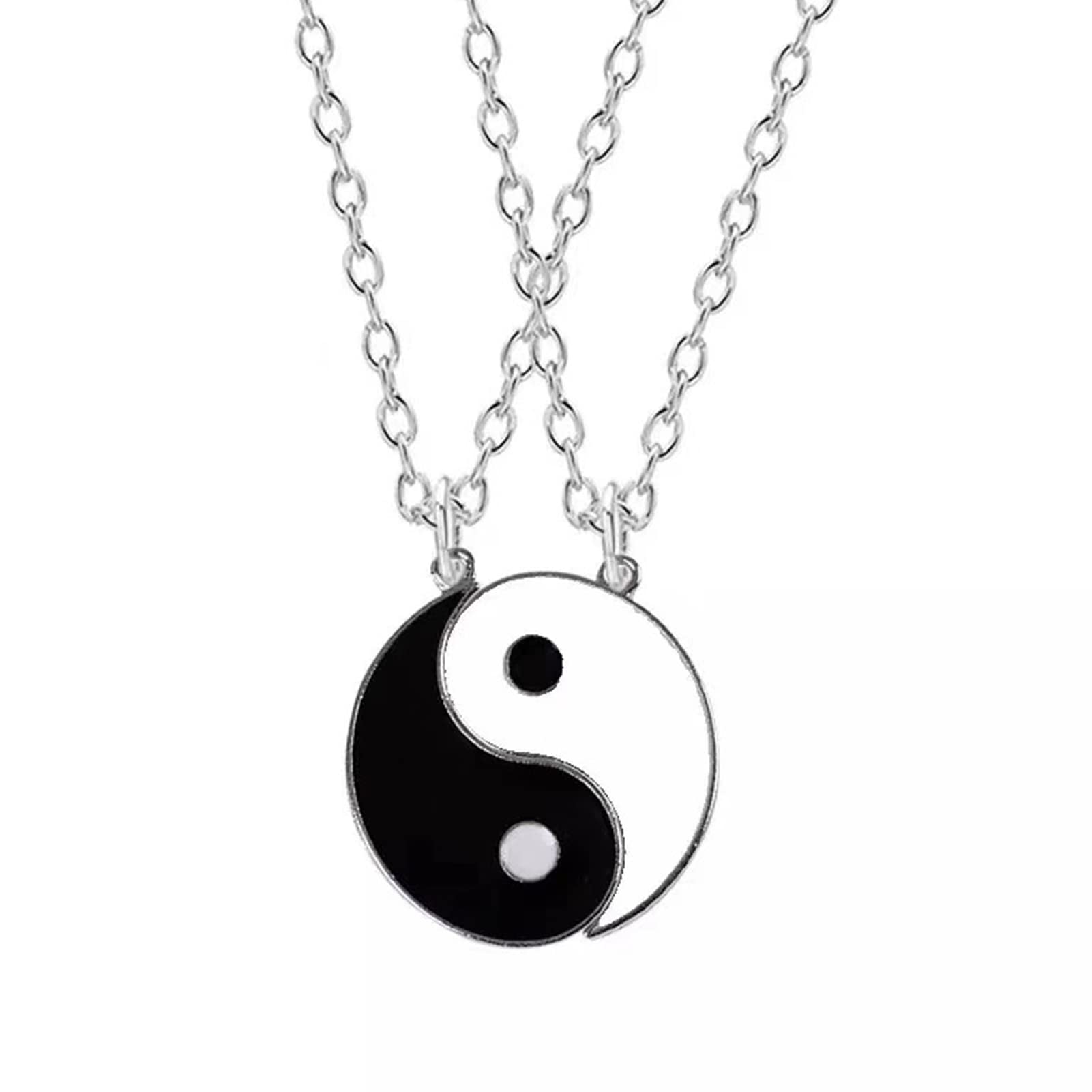 Best Friend Necklaces for 2 Matching Yin Yang Adjustable Chain Necklaces for Bff Friendship Relationship Boyfriend Girlfriend Men Women Lover Him Her Valentines Gift, Friendship Necklaces Silver