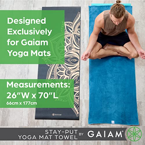 Gaiam Stay Put Yoga Towel Mat (Fits Over Standard Size - 70"L x 26"W), Lake, Large