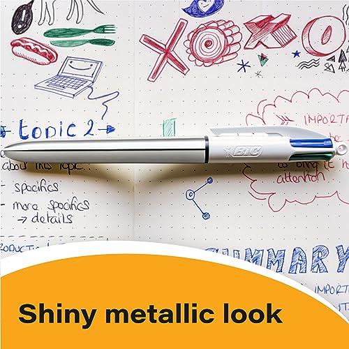 BIC 4-Color Shine Retractable Metallic Ball Pens, Medium Point (1.0mm), 3-Count Pack, Retractable Ball Pen With Long-Lasting Ink