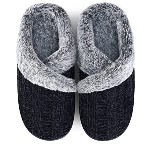 Slippers for Women Fuzzy House Slip on Indoor Outdoor Bedroom Furry Fleece Lined Ladies Comfy Memory Foam Female Home Shoes Anti-Skid Rubber Hard Sole Light Purple Size 7-8