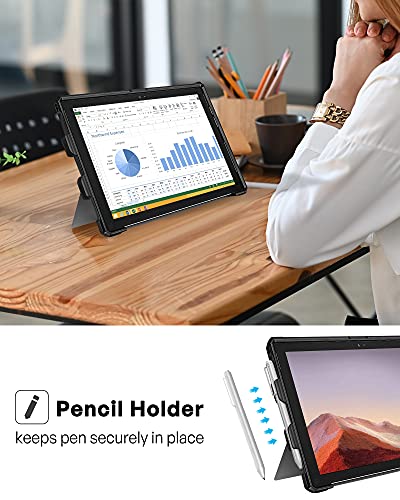 ProCase Case for 12.3 Inch Surface Pro 7 Plus, Pro 7, Pro 6, Pro 5, Pro 4, Pro LTE, Heavy Duty Case, Rugged Shockproof Protective Case with Pen Holder Grip - Black