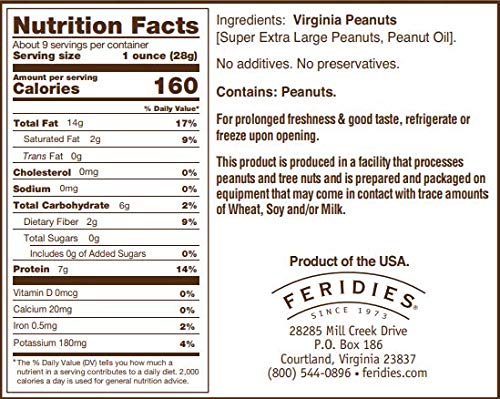 FERIDIES Super Extra Large Unsalted Virginia Peanuts - 9oz Can