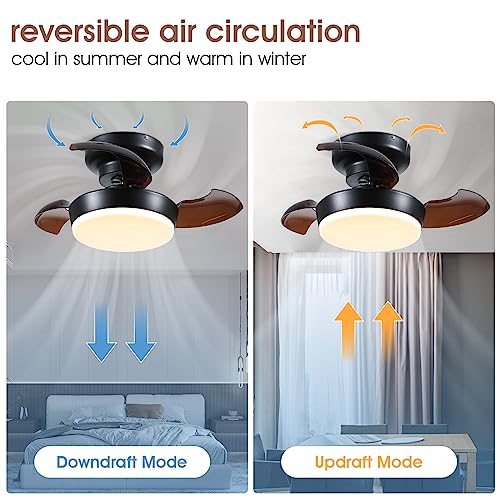 MADSHNE 24" Small Retractable Blades Ceiling Fans with Remote Control,Modern White Fandelier Ceiling Fans with Dimmable LED Lighting for Dining Room,Kitchen,Reversible