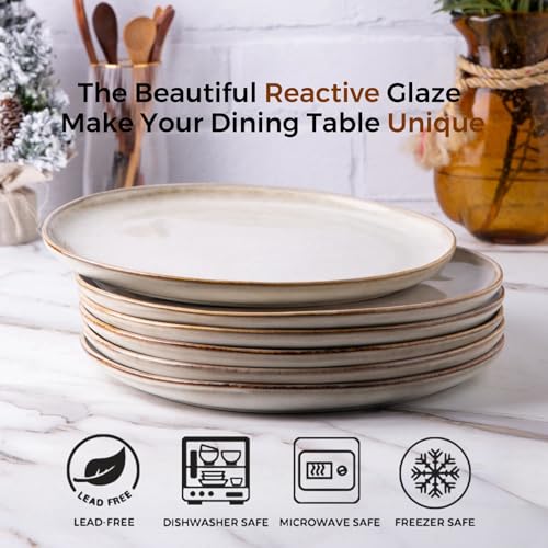 AmorArc Ceramic Plates Set of 6, 8.5 Inch Handmade Reactive Glaze Stoneware Plates set for Dessert, Salad, Appetizer, Small Dinner Plates, Microwave & Dishwasher Safe, Scratch Resistant-Cappuccino