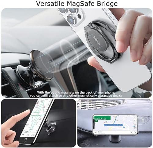 Magnetic Phone Ring Holder, Double Adjustable Gym Finger Ring Grip and Stand, Removable Phone Grip, for iPhone, iPad and Smartphones, Compatible with Magnetic Car Mount (Natural Titanium)