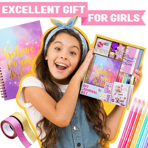 DIY Journal Kit for Girls - 48 pcs DIY Journal Set for Tween & Teen Girls, Stationery Set, Scrapbook & Diary Supplies Set, Journaling Art Crafts Kit, Ideal Gifts for 8 9 10 11 12 13 14 Year Old Girl