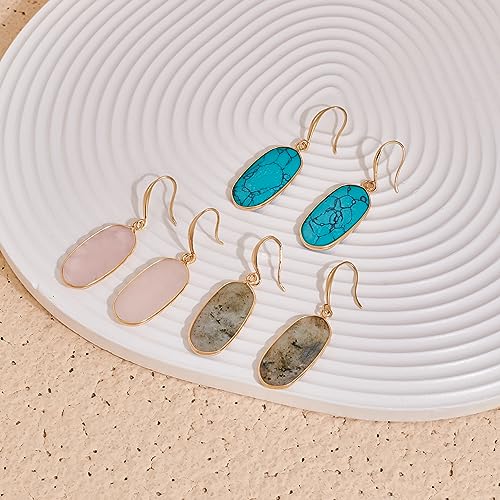 FILMOON Natural Crystal Healing Stone Earrings Statement Pink Earrings Stone Dangle Earrings for Women