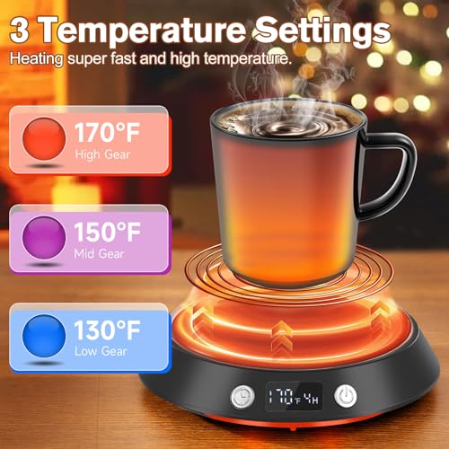 Kepwam Coffee Mug Warmer - 55W Electric Coffee Warmer for Desk 3 Temp Settings & 2-9 Timer Smart Cup Warmer for Desk Candle Warmer Plate with LED Lights Beverage Tea Milk Warmer for Home & Office